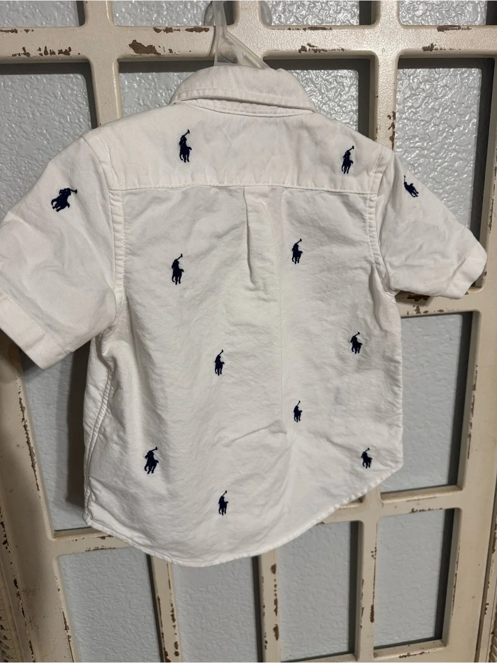 Ralph Lauren White Short-Sleeve Button-Down with Navy Pony Embroidery